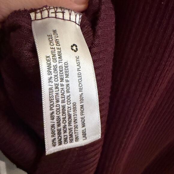 Knox Rose Long Sleeve Ribbed Top L Burgundy Plum Stretch Soft Casual Lightweight - Picture 6 of 8